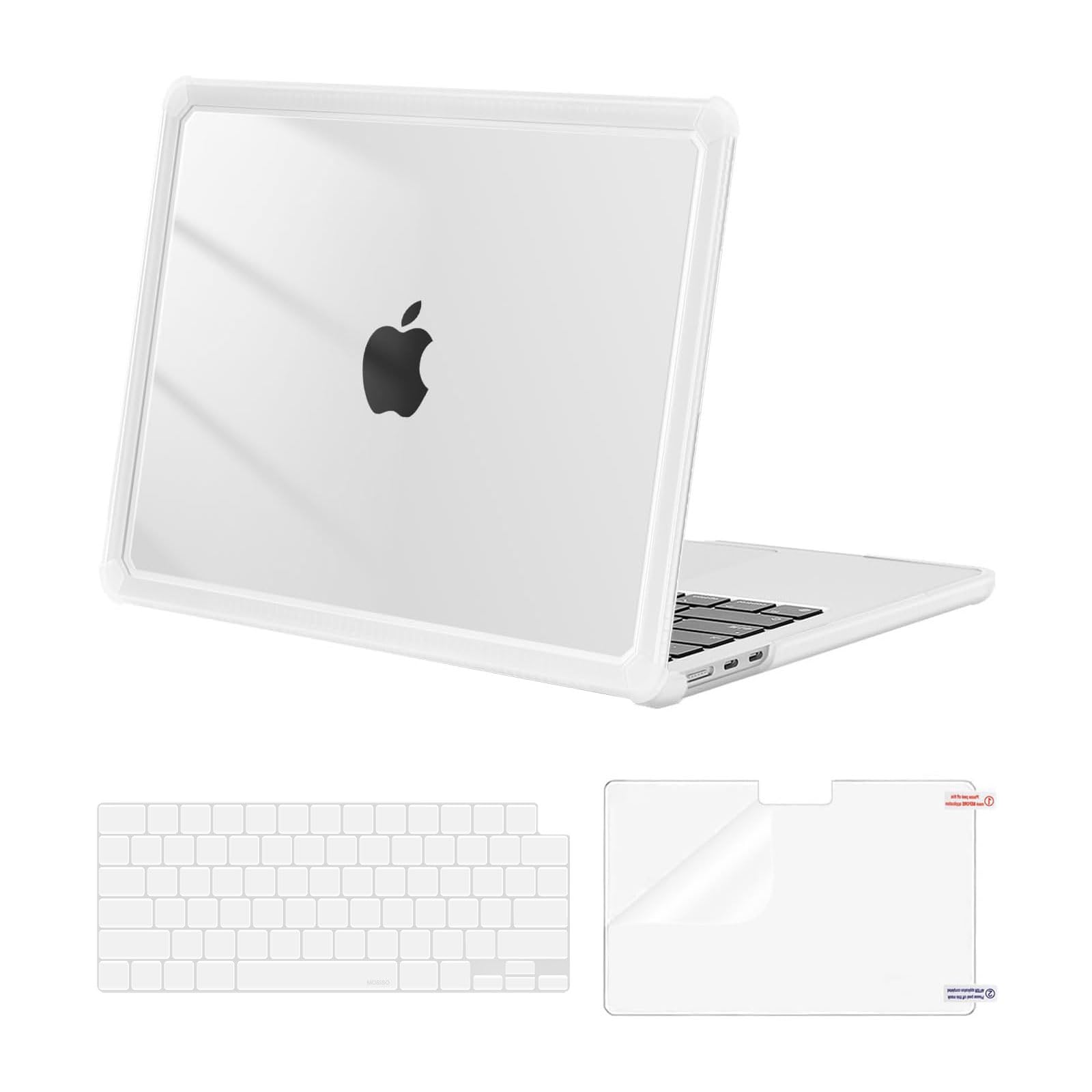 Compatible with MacBook Air 13 inch Case 2025 2024 2023 2022 M4 A3240 M3 A3113 M2 A2681,Anti-Cracking Heavy Duty TPU Bumper Hard Case&Keyboard Skin&ScreenFilm for MacBook Air 13.6, Transparent