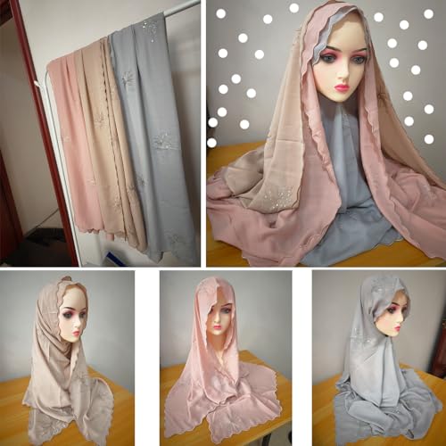 Premium Hijab Scarf for Women Silk Feeling Sequined Hijabs Emboridery Lightweight Scarves Shawls and Wraps3