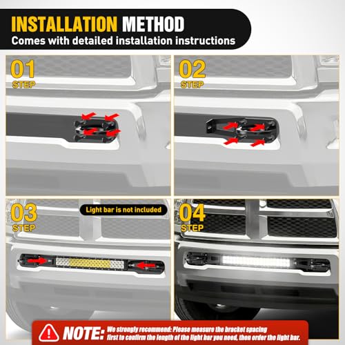 Image of Nilight Front Lower Hidden Bumper Mounting Brackets for 20inch Straight LED Light Bar Compatible with 2009-2018 Dodge Ram 2500 3500