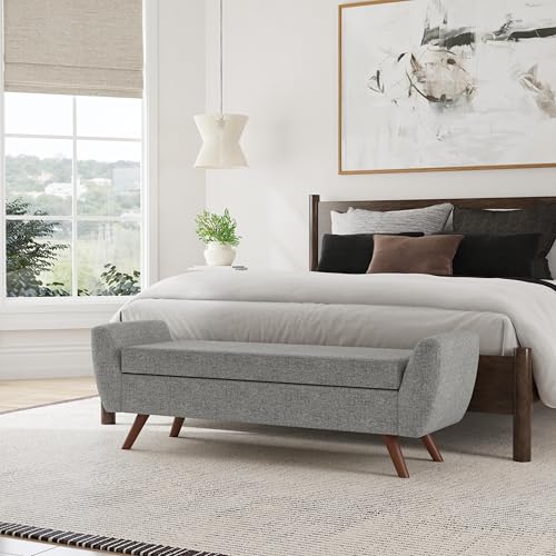 Image of HomePop 60 inch Modern Storage Bench with Wood Legs - Gray Woven