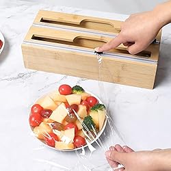 Dispensador Papel Aluminio Uennm Dispensador de Papel de Aluminio con Cortador, 3 en 1 Dispensador de Película Adhesiva, Dispensador de Papel de Aluminio de Bambú, Cortador de Papel de Aluminio para Cajón de Cocina 0