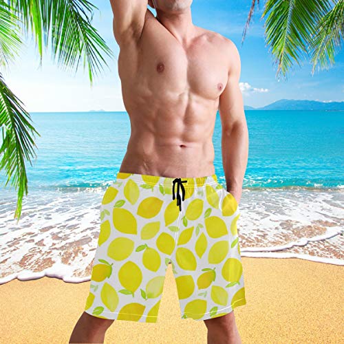 visesunny Beautiful Lemon Print Men's Beach Short Hot Summer Swim Trunks Sports Running Bathing Suits4