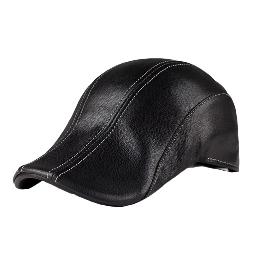 Męski beret z koziej skóry z prawdziwej skóry płaski kapelusz brązowy ciepły zimowy Gatsby Driver Ivy Hat