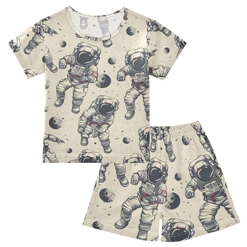 ALAZA Astronaut Space Planet Pajamas Short Sleeve 2 Piece Sleepwear Top and Bottom Pajama Set Unisex