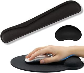 PHONUM Keyboard Wrist Rest with Mouse Pad, Ergonomic Wrist Palm Support Pad, Easy Typing Memory Foam Wrist Pain Selief Set with Non Slip Rubber Bas for Gamer/Typist/Computer/Laptop/Home/Office, Black