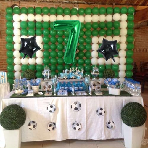 Image of TONIFUL 32 Inch Soccer Balloons Set 7th Birthday Decoration Green Number 7 Foil Soccer Balloon Black Star Balloons for Children's Boys Birthday Party Football Themed Party Supplies