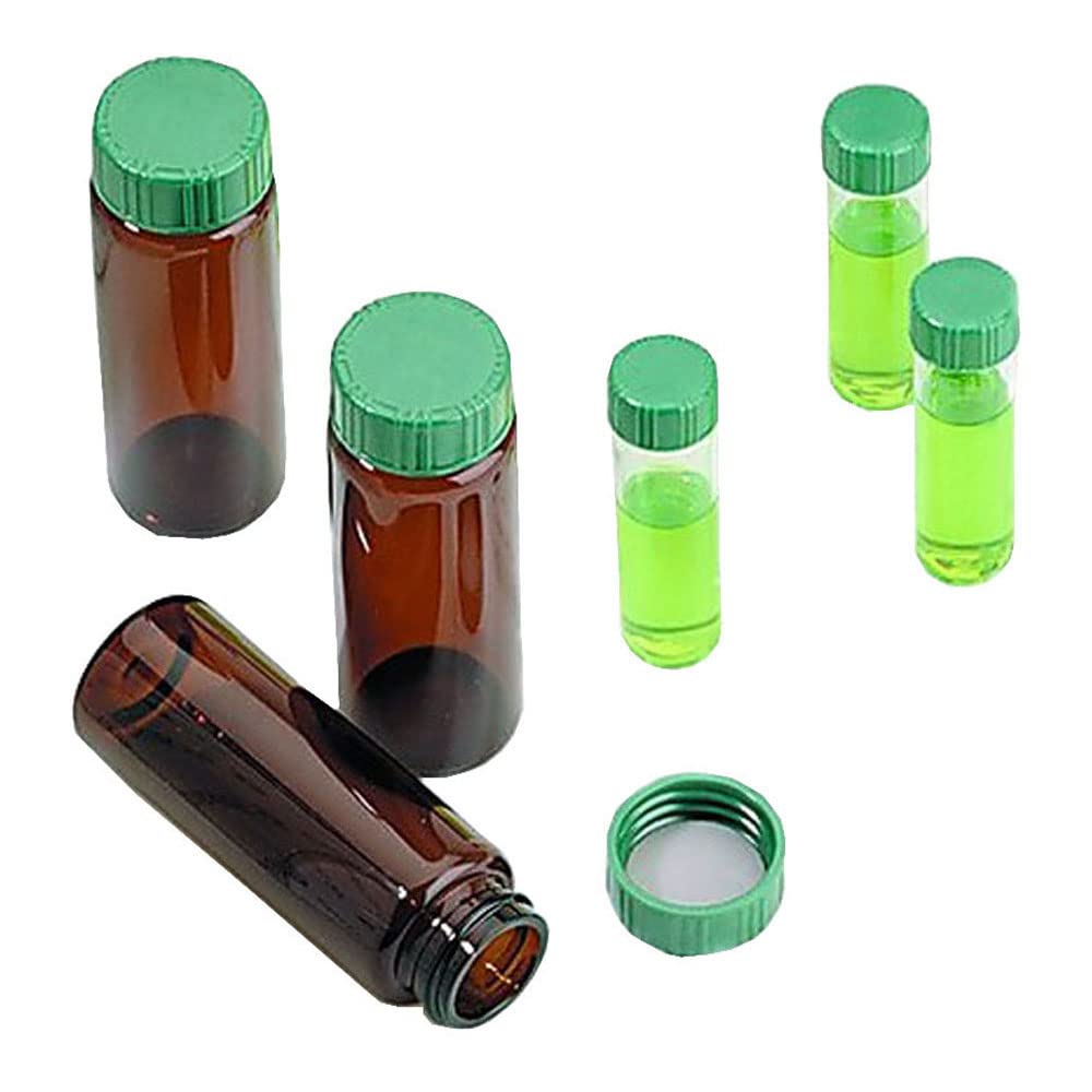 27001-U Screw Top Vial with Solid Green Melamine Cap with PTFE Liner, Preassembled, 4 mL Capacity, Amber (Pack of 100)