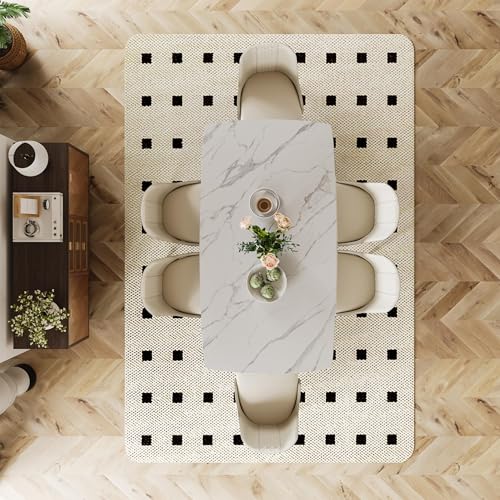 POVISON 94" Hobart Modern Dining Table for 8-10, Matte White Rectangle Dining Table, Sintered Stone Dining Tabletop with U-Shape Carbon Steel Pedestal (Table Only) - Image 6