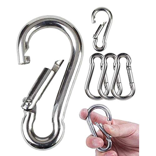 5 PCS Locking Carabiner Heavy Duty 304 Stainless Steel M6 Locking Carabiner Clip Gauge Steel Carabine Swivel Spring Clip for Outdoor Hiking Camping Fishing (Not for Climbing)