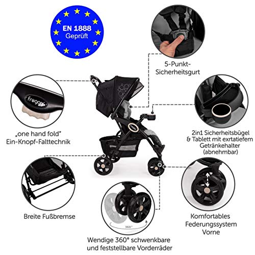 Froggy DINGO Dreirad | Kinderbuggy mit Liegefunktion | Kinderwagen für Reisen | Leicht nur 9 kg | Zusammenklappbar mit Liegeposition und Sonnenschutz | Spacegray