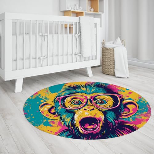 Tapis rond singe à lunettes 180cm lavable et antidérapant - 4