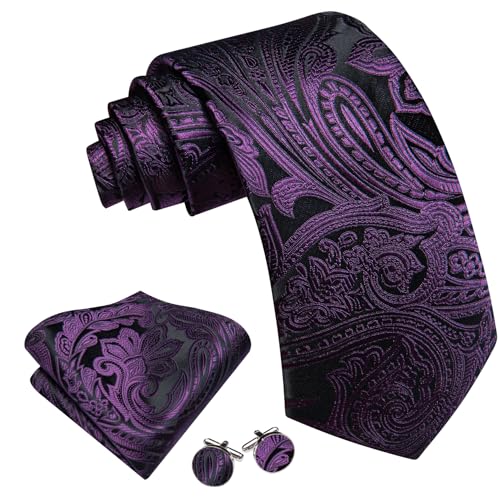 Image of Barry.Wang Men Tie Set Paisley Silk Necktie Pocket Square Cufflinks Formal Wedding Business Party