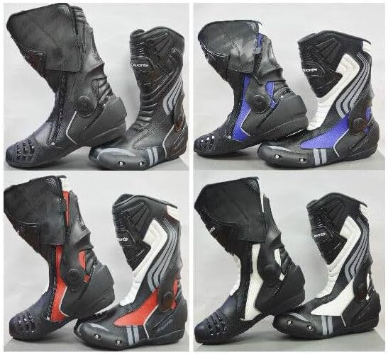 LV14 Motorcycle Motorbike Leather Sports Winter Protective Boots Red Blue Black (Black, 10)