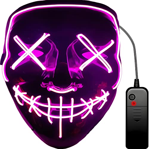 Retoo Máscara LED de Halloween com 3 modos de iluminação, urga de néon assustadora que brilha no escuro para homens e mulheres, assustador para jogos de fantasia, festivais, cosplay