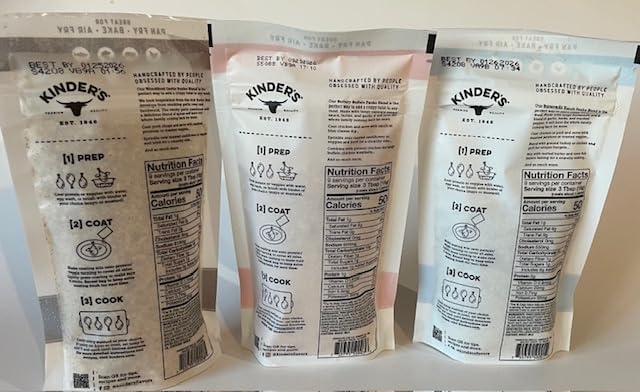 Kinders Crispy Panko Blend Seasoned Coating Mix Buttery Buffalo, Buttermilk Ranch, Woodfired Garlic (3 pack) with 7" cooking tong - 4 Items!