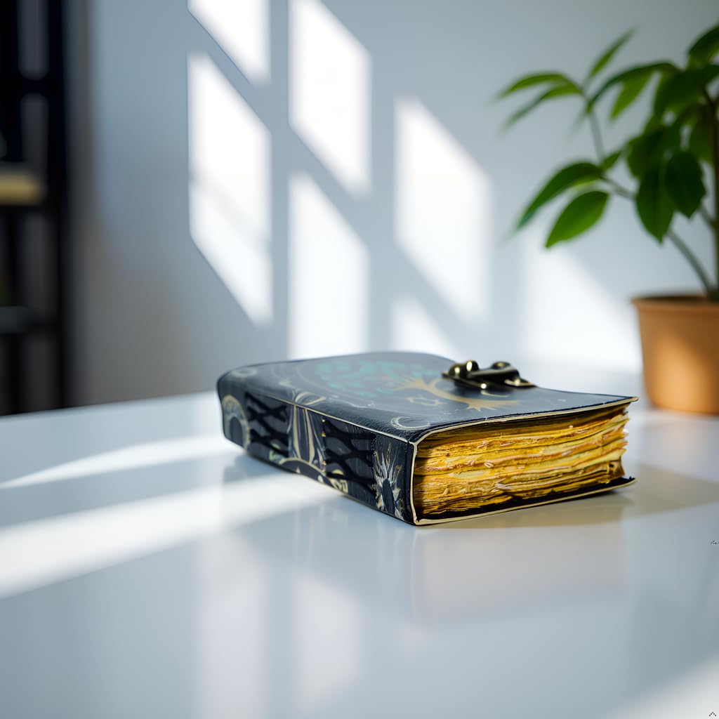 Lebensbaum Leder Tagebuch mit Schloss - Handgefertigtes Vintage Schreibheft 100 Büttenrandseiten - Rustikales Reisetagebuch, Skizzenbuch, Poesiebuch & Geschenk für Schriftsteller, Künstler, Männer