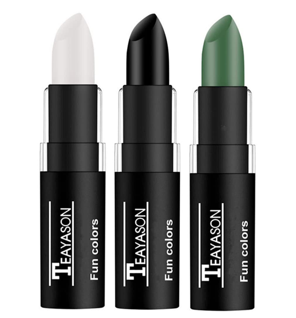 Go Ho 3 PCS Clown White Black Cream-Blendable Sticks,Waterproof Green Face Body Paint Professional SFX Makeup,Safe Facepaint Nose&Lip Smacking for