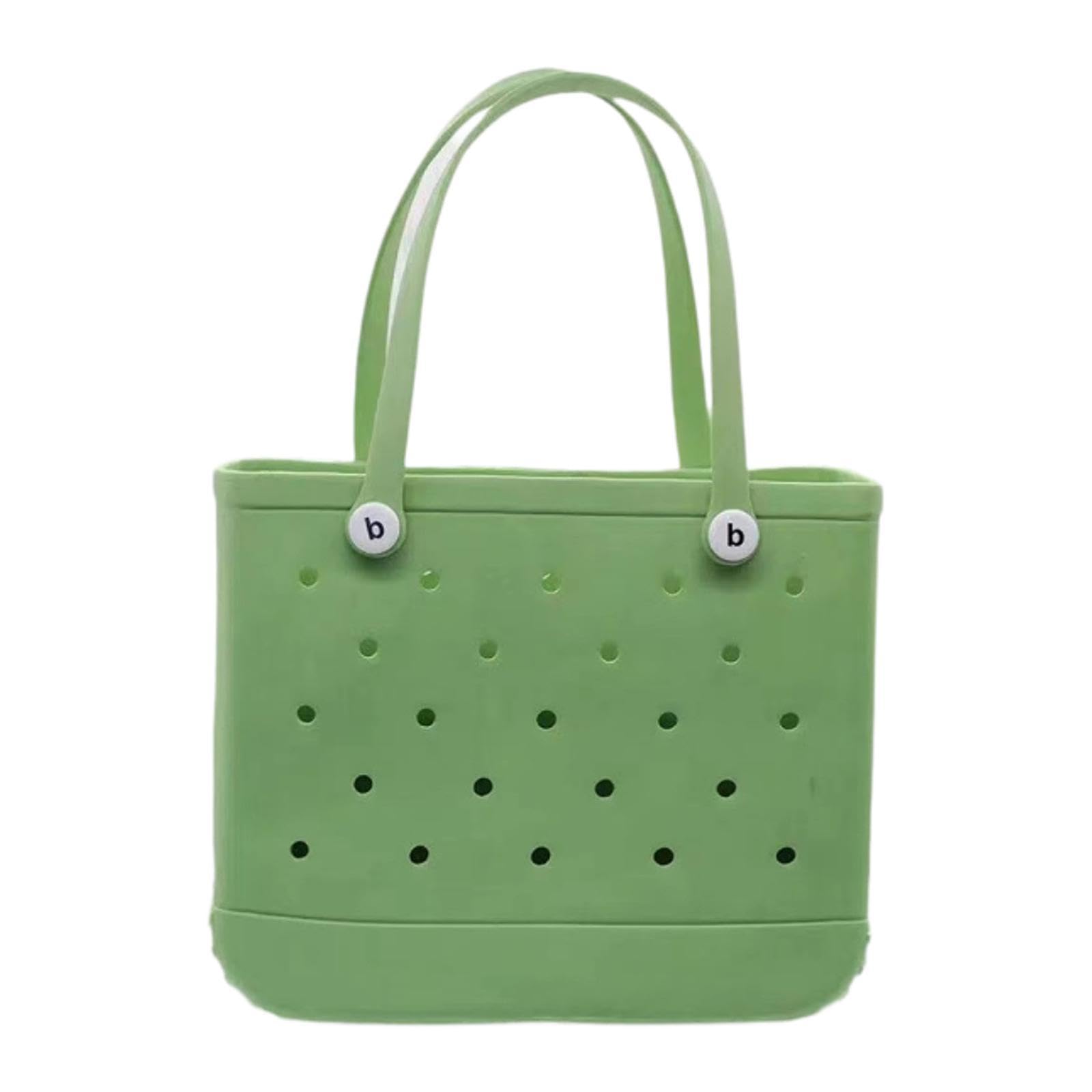 Beach Tote Bag Waterproof with Holes Beach Handbag for Summer Travel Outdoor Small Green-image-1
