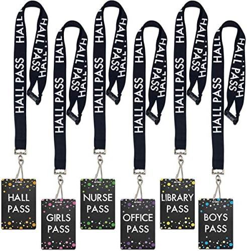 Chalkboard Hall Pass Lanyards School Passes Set of 6 for School Classroom Teacher Gift