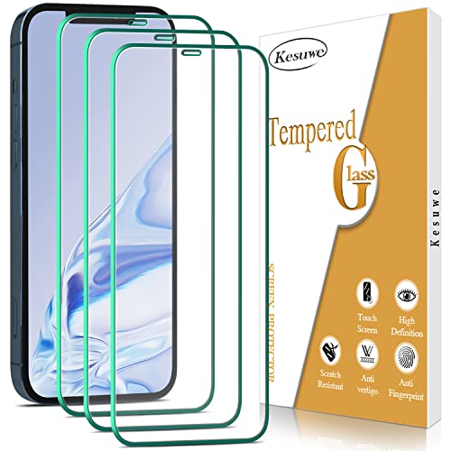 Kesuwe [3 Piezas] Protector de Pantalla para iPhone 12 Pro Max Cristal Templado, Antiarañazos, Dureza 9H, Antihuella, Fácil de Instalar, Sin Burbujas