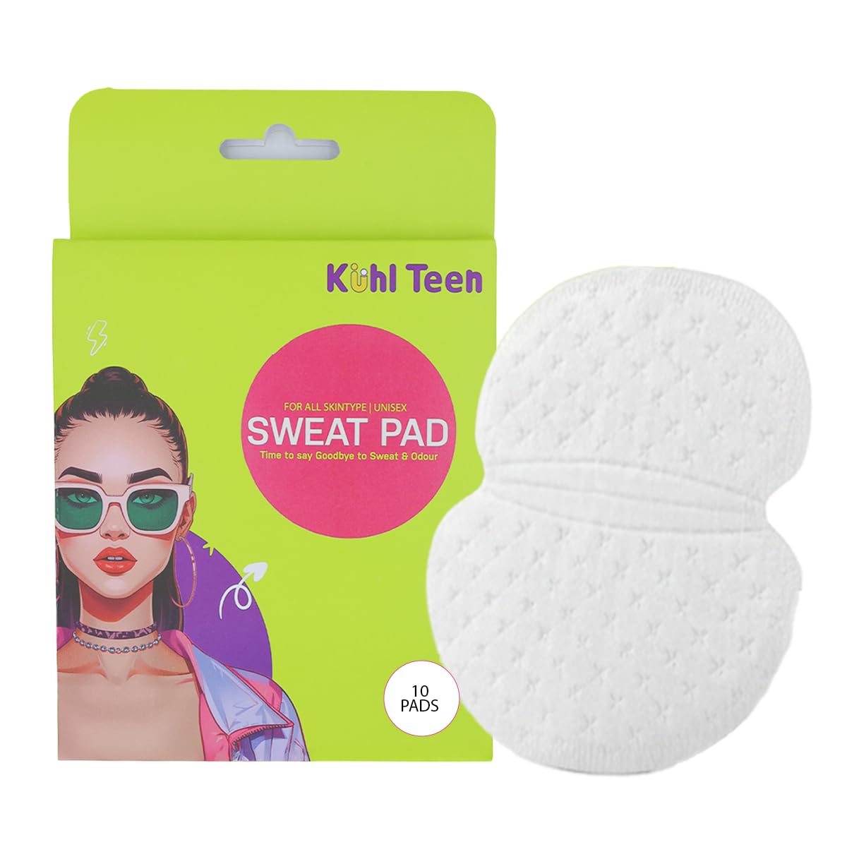 Kuhl Teen Disposable Underarm Sweat Pads for Men & Women |(10 Pads) | Sweat Control| Odour Protection | Stain Prevention | Ultra-Thin Breathable |Self-Adhesive Garment Liners (10)