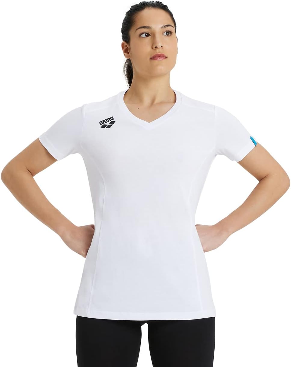 ARENA Team Women's Panel Cotton T-Shirt Short Sleeve V-Neck Active Tee Regular Fit Lightweight Athletic Top Gym Training