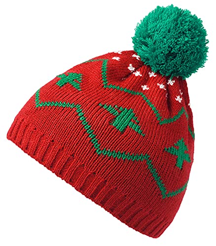 Boys Girls Winter Santa Hat Christmas Red and Green Warm Knited Hat Slouchy Xmas Beanie Hats for Kids 2-8 Years