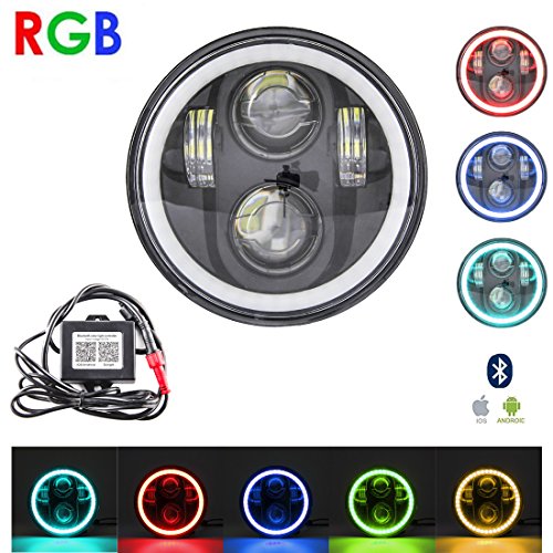 SKTYANTS 5.75 inch LED Headlight RGB halo 5 3/4'' 40W Headlamp with Bluetooth Remote RGB Angel Eyes for Har-ley