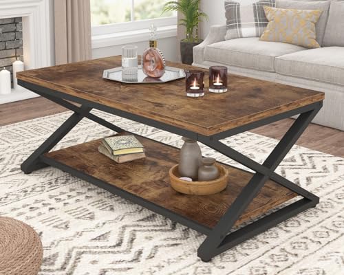HSH Wood Coffee Table with Storage, Farmhouse Rustic Brown Coffee Table for Living Room, Modern Minimalist 2 Tier Center Table, Simple Rectangle Cocktail Tea Table in Home Office Bedroom, 39 Inch HSH Wood Coffee Table with Storage, Farmhouse Rustic Brown Coffee Table for Living Room, Modern Minimalist 2 Tier Center Table, Simple Rectangle Cocktail Tea Table in Home Office Bedroom, 39 Inch