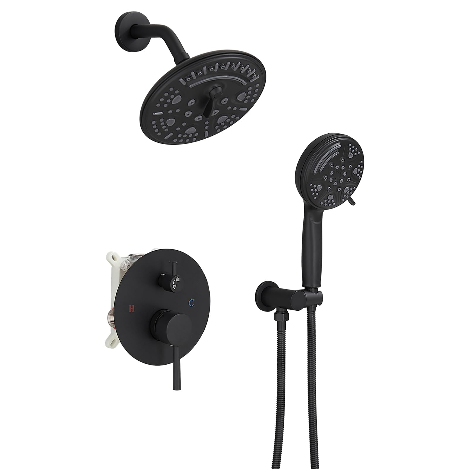 BWE Bathroom Luxury Rain Mixer Shower Combo Set Wall Mounted Multifunctional Shower Sprinkler Rainfall Shower Head System Matte Black Finish Shower Faucet