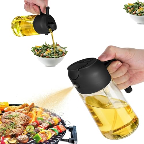 AIRKING オリーブオイルスプレーと注ぎ口、料理用オイルスプレー。オイルスプレーボトル、キッチン用スプレーオイルディスペンサー。エアフライヤー、サラダ、フライ、バーベキュー用ガラスオリーブオイルスプレー - ブラック