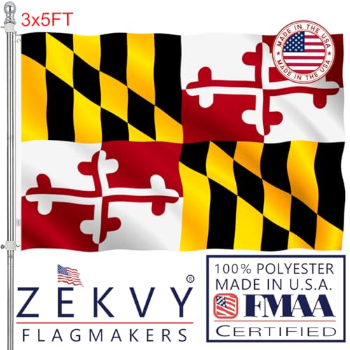 ZEKVY Maryland States Flag 3x5 Outdoor Made in USA - Double Sided Heavy Duty Vivid Color Maryland MD Flags with 2 Brass Grommet