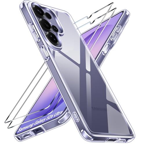 ivoler 3-in-1 Case for Samsung Galaxy S26 Ultra 6.9” with 2 Pack Tempered Glass Screen Protector[Full Coverage], [Military Grade Protection] Slim Phone Bumper Cover Clear [Non-Yellowing]