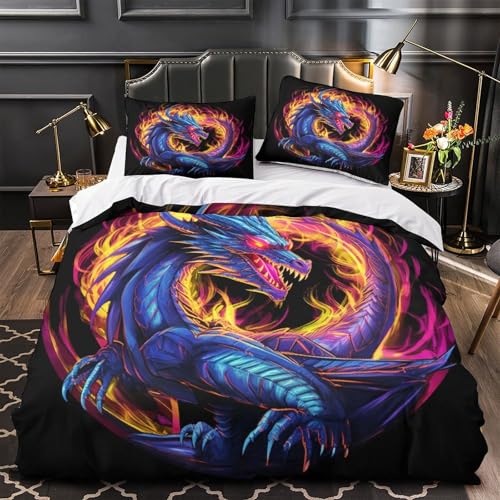 Housses de couettes dragon 3D 140x200 parure lit microfibre douce