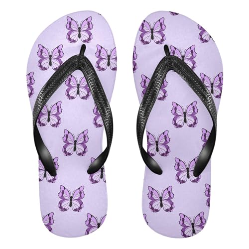 Purple Butterfly Lilac Flip Flops for Beach Thong Sandals Anti-slip Lightweight Beach Shoes for Summer Swim Travel
