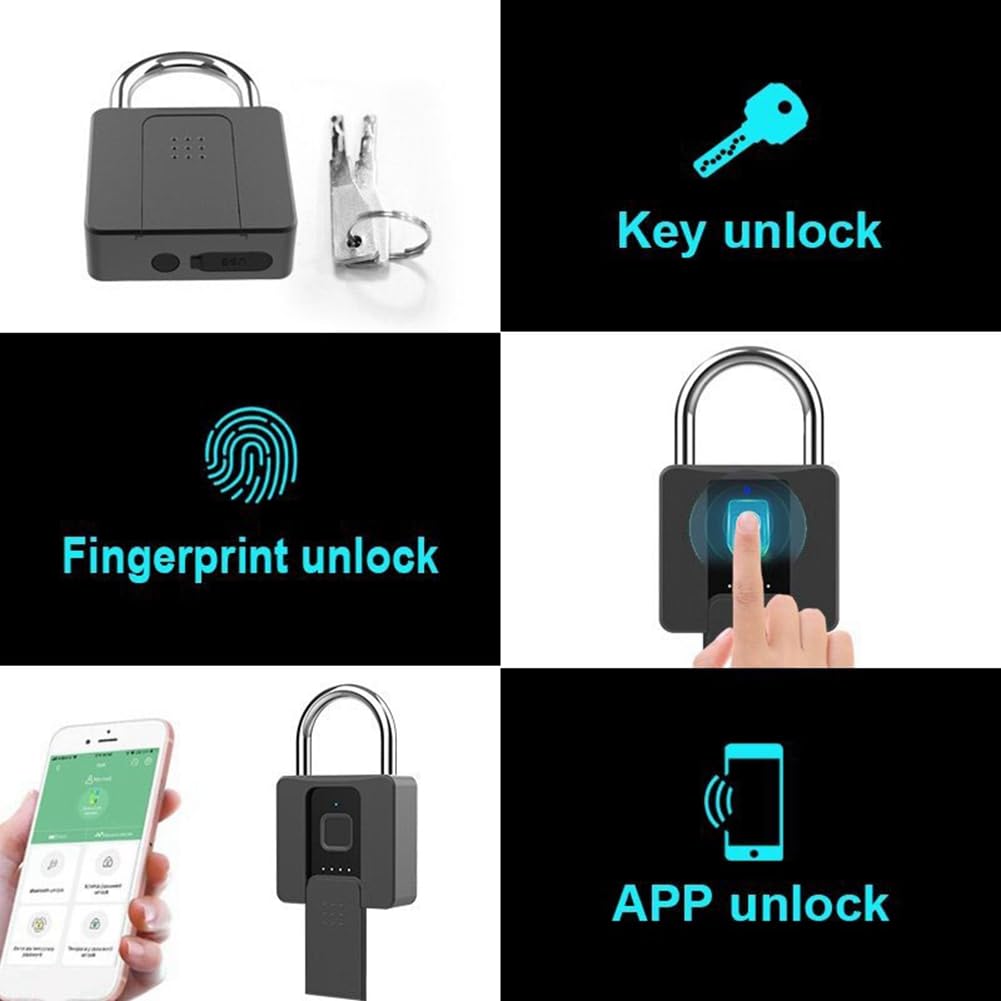 1 candado de almacén impermeable con aplicación de desbloqueo remoto, interfaz de carga USB, bloqueo antirrobo