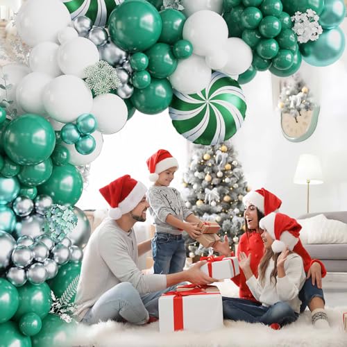 Green Christmas Balloon Garland Arch Kit, 134PCS Retro Green White and Silver Balloons with Pinwheel Foil Balloons for Christmas Baby Shower New Year Winter Holiday Birthday Party Decorations - Image 7