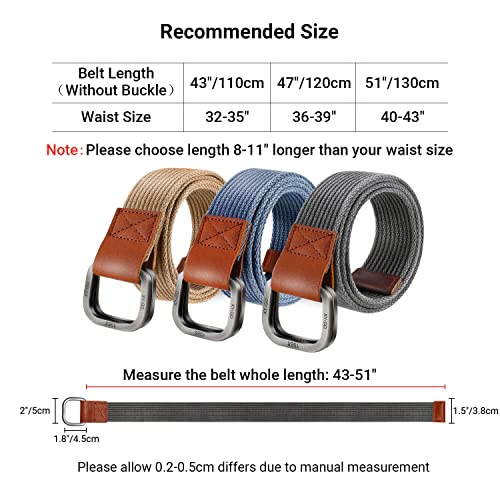 Itiezy Mens Canvas Belts, Cloth Fabric Web Belt 1 1/2" For Casual Jeans, Double D Ring Adjustable Belt Grey For Men & Women #TOP4