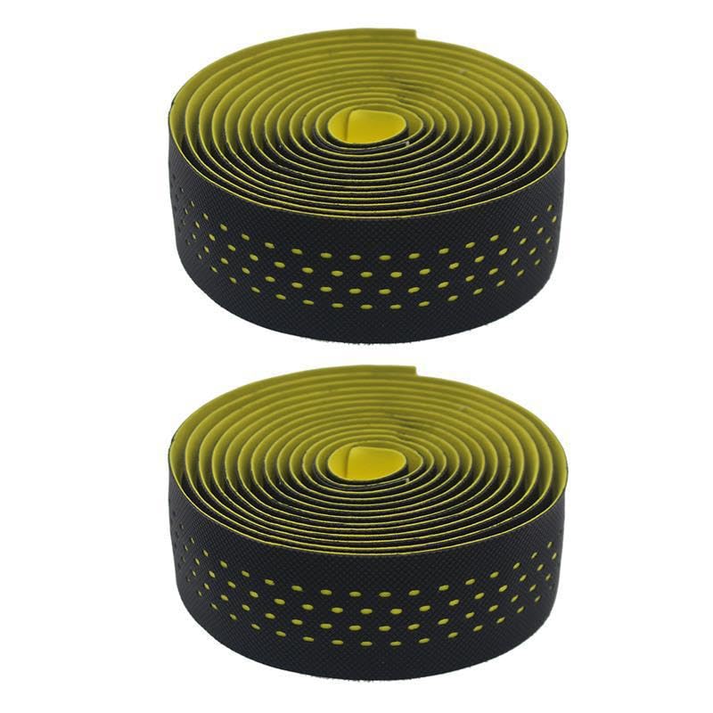 2 Rotoli Nastro Manubrio Bici da Corsa, Antiscivolo in Pelle PU e EVA, Ammortizzante e Traspirante, con Tappi Manubrio e Strisce Adesive, 215 x 3 x 0,3cm(Yellow)