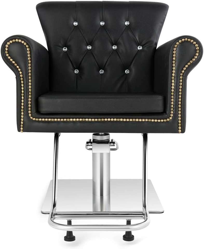 Barber Chair PVC Leather Case 300lbs Load-Bearing Stainless Steel Square Plate with Footrest Barber Chair Black