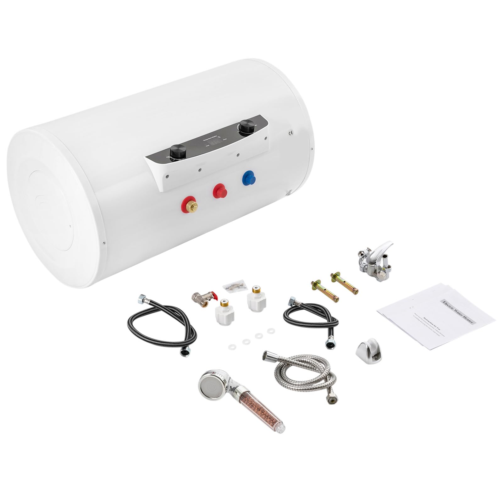 70L Elektrischer Warmwasserbereiter 2000W, Wandmontierter Warmwasserspeicher mit LED Digitalanzeige, Durchlauferhitzer, Temperaturregelbar, Inklusive Handbrause und Wasserhahn, IPX4, Für Bad Dusche