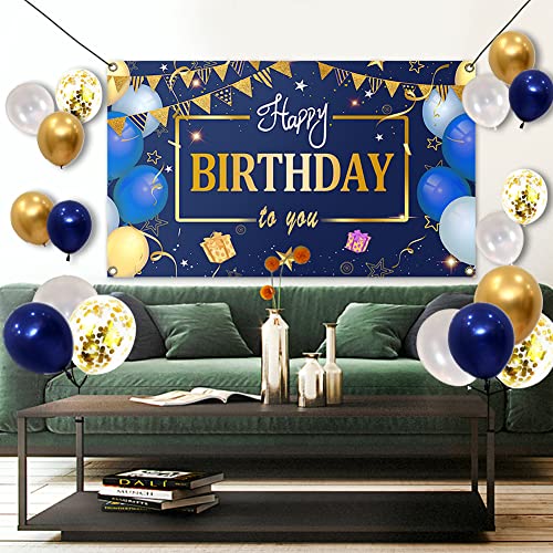 Iayokocc 16358469961594 Happy Birthday Backdrop,Navy Blue And Gold Birthday Party Backdrop,Birthday Photography Background thumb #4