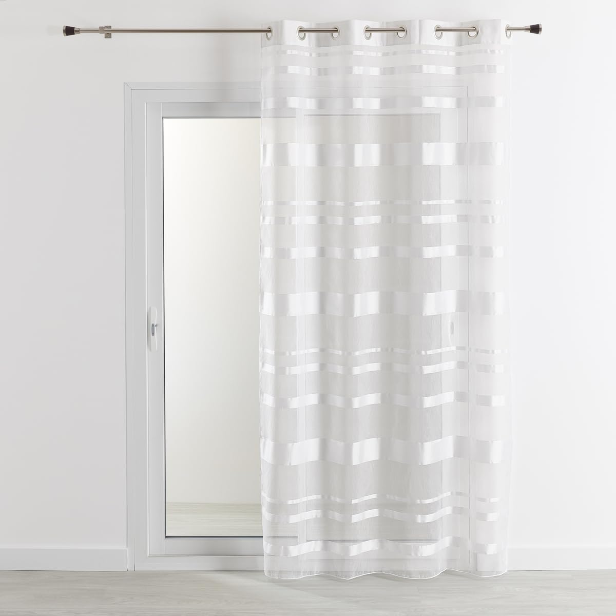 HomeMaison.com Horizontal Striped Net Curtain 140 x 240 cm White