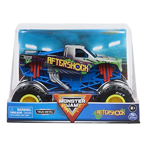 Image of Monster Jam Official Aftershock Monster Truck - Aftershock Collector 1:24 Scale Die-Cast Vehicle - Chrome Rims and BKT Tread Tires for Use in All Playsets - Collectible for Fans & Birthday Parties