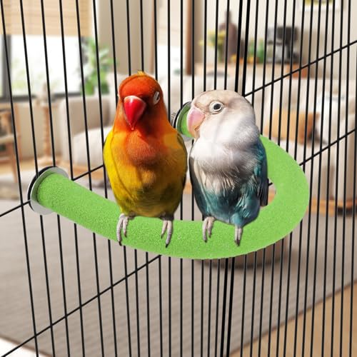 Image of Rypet U Shape Parrot Perch Stand Toy for Paw Grinding Clean Stick Exercise, Rough-Surfaced Quartz Bird Perch Standing Cage Accessories for for Small Parakeets Cockatiels Conures Macaws Finches(Green)