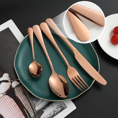Image of aDai Rosegold Silverware Set, Satin Finish | 40-Piece Stainless Steel Flatware Set | Dishwasher Safe Kitchen Cutlery for Home, Restaurant & Gifting