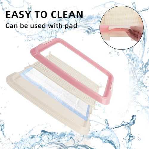 Dmnnlp Dog Potty Tray for Small Dogs, Puppy Potty Training Tray 19.3\"x14.4\" Indoor Dog Toilet, Leak-Proof Pet Pads Holder (Pink) - Thumbnail 3