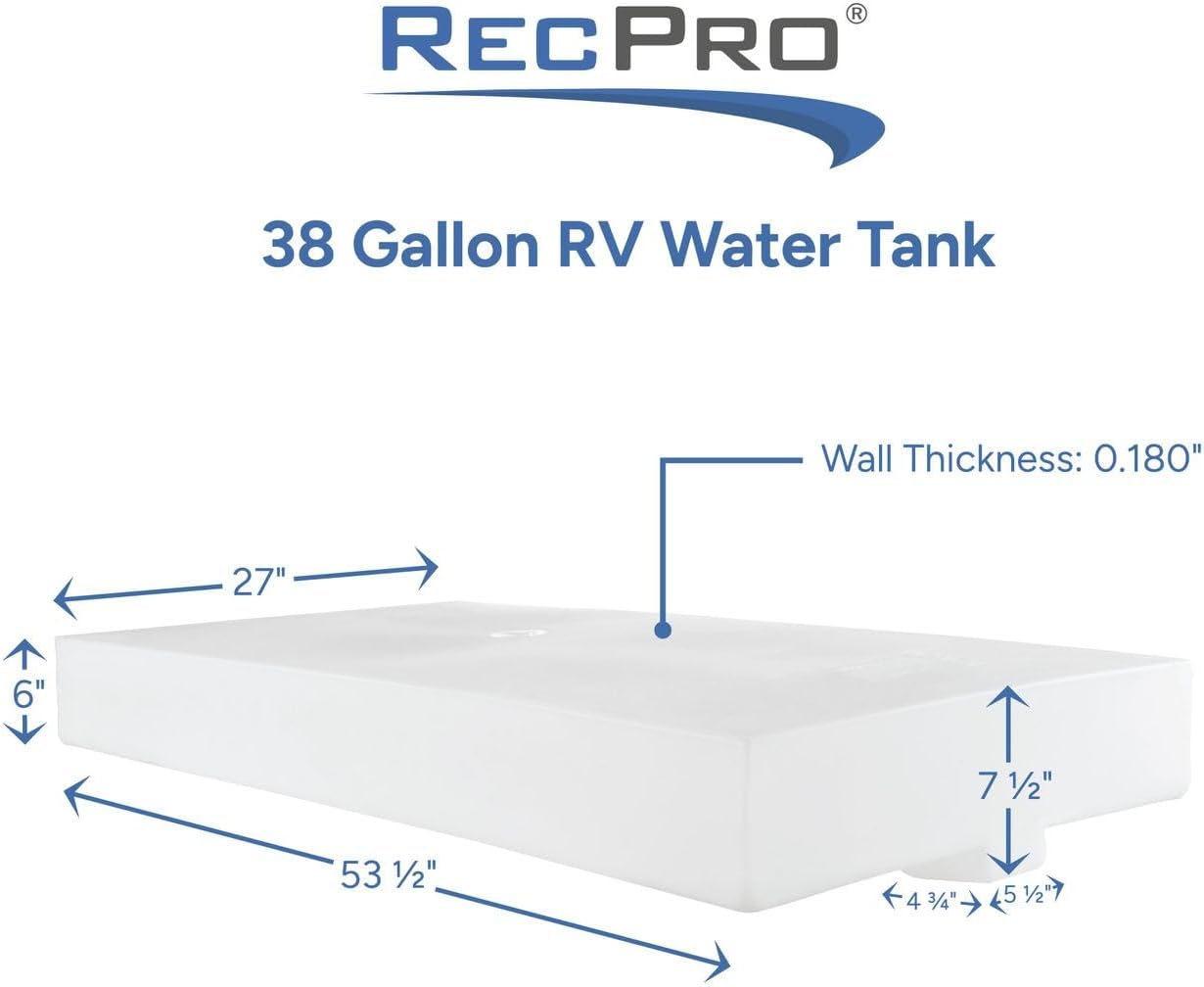 RecPro 35 Gallon RV Water Tank 53 1/2" x 27" x 6" | 3022 | Fresh Water Tank | Gray Water Tank | Includes Fittings Kit | Made in America