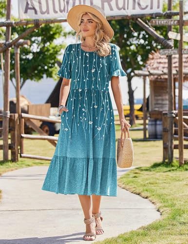 Image of Zeagoo Womens Summer Dresses 2026 Casual Midi Dress Flowy Sundress Ruffle Short Sleeve Tiered Dresses A Line Boho Dress