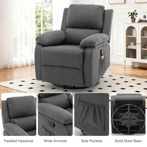 Image of Korser Recliner Chair, 360 Swivel Rocker Chair for Adults, Small Rocking Recliner for Small Spaces, Upholstered Fabric Glider Recliner Nursery
